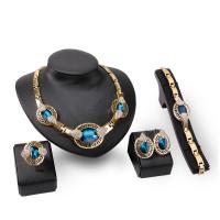 Crystal Jewelry Sets, Zinc Alloy, finger ring & bracelet & earring & necklace, with Crystal, Oval, 18K gold plated, 4 pieces & for woman & with rhinestone 208mm  US Ring  Approx 18 Inch 
