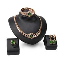 Rhinestone Zinc Alloy Jewelry Set, finger ring & bracelet & earring & necklace, with Crystal, 18K gold plated, 4 pieces & for woman & with rhinestone & hollow, 65mm  US Ring  Approx 17.1 Inch 