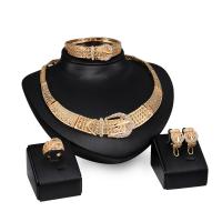 Rhinestone Zinc Alloy Jewelry Set, bangle & finger ring & earring & necklace, gold color plated, 4 pieces & for woman & with rhinestone, 149mm, 60mm, 22mm, 15mm, US Ring 