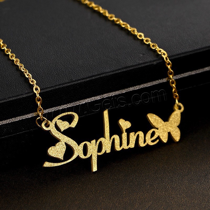 304 Stainless Steel Necklace, with 1.97inch extender chain, Alphabet Letter, Vacuum Ion Plating, Each custom text must be less than 10 letters & fashion jewelry & Unisex, more colors for choice, Length:Approx 17.72 Inch, Sold By PC