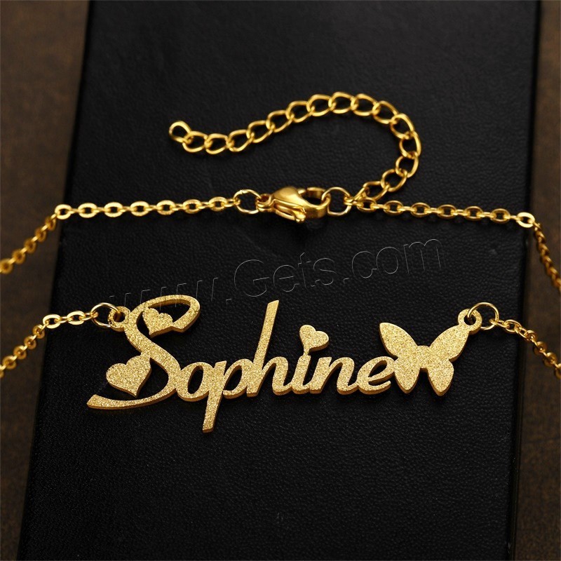 304 Stainless Steel Necklace, with 1.97inch extender chain, Alphabet Letter, Vacuum Ion Plating, Each custom text must be less than 10 letters & fashion jewelry & Unisex, more colors for choice, Length:Approx 17.72 Inch, Sold By PC