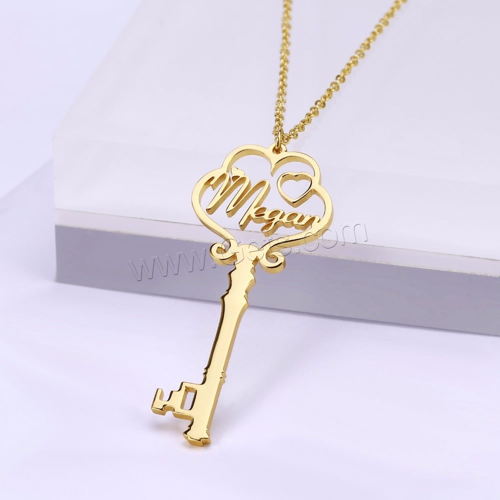 304 Stainless Steel Necklace, with 1.97inch extender chain, Key, Vacuum Ion Plating, Each custom text must be less than 10 letters & fashion jewelry & Unisex, more colors for choice, Length:Approx 17.72 Inch, Sold By PC