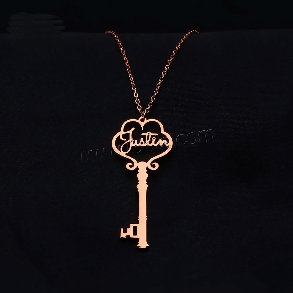 304 Stainless Steel Necklace, with 1.97inch extender chain, Key, Vacuum Ion Plating, Each custom text must be less than 10 letters & fashion jewelry & Unisex, more colors for choice, Length:Approx 17.72 Inch, Sold By PC