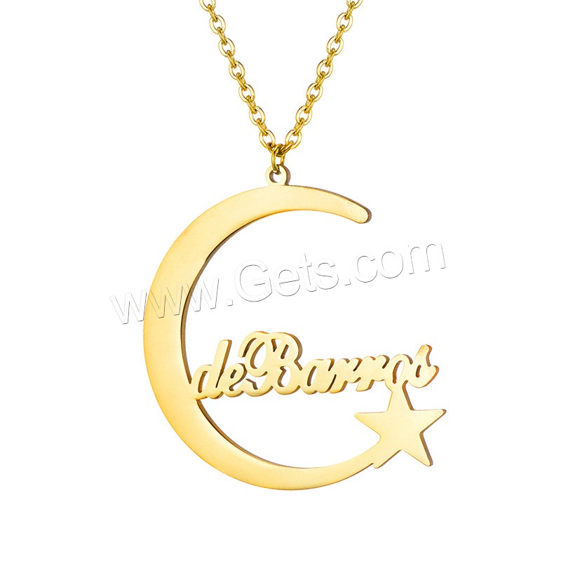 304 Stainless Steel Necklace, with 1.97inch extender chain, Moon and Star, Vacuum Ion Plating, Each custom text must be less than 10 letters & fashion jewelry & Unisex, more colors for choice, Length:Approx 17.72 Inch, Sold By PC