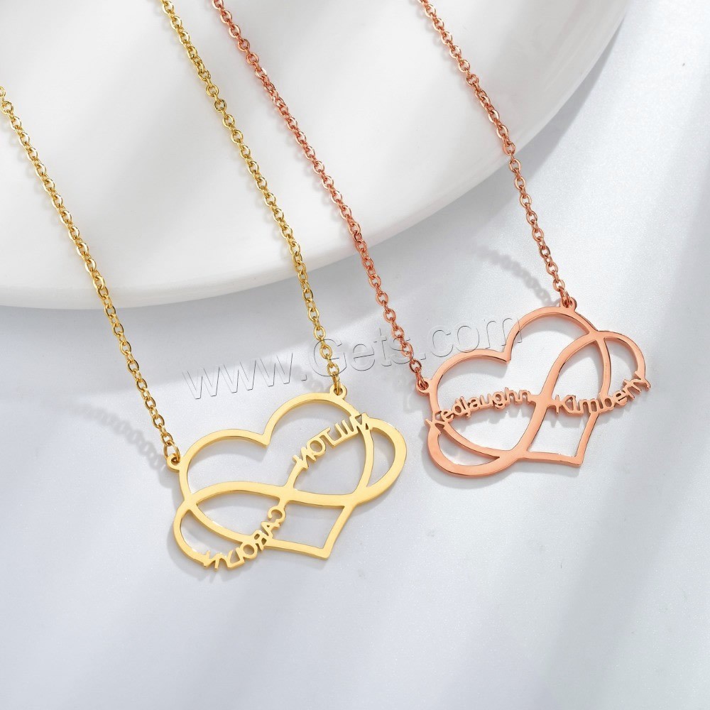 304 Stainless Steel Necklace, with 1.97inch extender chain, Heart, Vacuum Ion Plating, Each custom text must be less than 10 letters & fashion jewelry & Unisex, more colors for choice, Length:Approx 17.72 Inch, Sold By PC