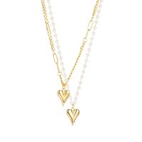 Stainless Steel Jewelry Necklace, 304 Stainless Steel, with Plastic Pearl, with 2.36inch extender chain, Heart, Vacuum Ion Plating, fashion jewelry & for woman, golden Approx 20.47 Inch 