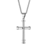 304 Stainless Steel Necklace, Cross, fashion jewelry & micro pave cubic zirconia & for man 54mm 
