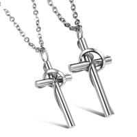 Couple Stainless Steel Necklace, 304 Stainless Steel, with 1.96inch extender chain, Cross, stoving varnish, fashion jewelry & Unisex Approx 19.6 Inch, Approx 17.7 Inch 
