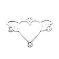 Zinc Alloy Charm Connector, Winged Heart, antique silver color plated, vintage & 2/2 loop 