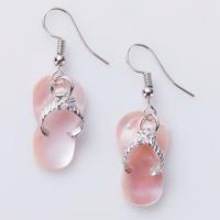 Pink Shell Drop Earring, with Zinc Alloy, Slipper, silver color plated, for woman, pink 