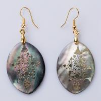Abalone Shell Earring, with Zinc Alloy, Ellipse, gold color plated, for woman, white 