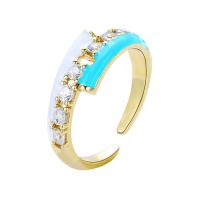 Brass Cuff Finger Ring, gold color plated, micro pave cubic zirconia & enamel 