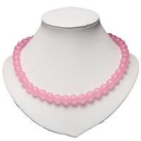 Rose Quartz Necklace, with Brass, Round, silver color plated & for woman, pink .72 Inch 