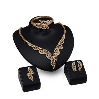 Rhinestone Zinc Alloy Jewelry Set, bangle & finger ring & earring & necklace, gold color plated, 4 pieces & for woman & with rhinestone & hollow, 140mm, 78mm, 36mm, 49mm, US Ring 