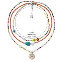 Fashion Multi Layer Necklace, Glass, with turquoise & Shell & Plastic Pearl, Bohemian style & for woman 