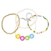 Glass Seed Beads Bracelets, Seedbead, with Resin & Plastic Pearl & Zinc Alloy, Flower, 4 pieces & Bohemian style & for woman Approx 6.7 Inch 