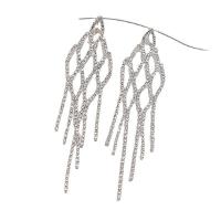 Fashion Fringe Earrings, Rhinestone, with Brass, Geometrical Pattern, silver color plated, fashion jewelry & for woman & hollow 