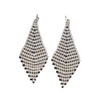 Rhinestone Brass Drop Earring, with Brass, Geometrical Pattern, silver color plated, fashion jewelry & for woman 