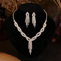 Rhinestone Jewelry Set, earring & necklace, with Brass, with 3.1-3.9inch extender chain, silver color plated, 2 pieces & for woman & with rhinestone Approx 17.7-19.6 Inch 