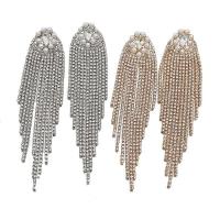 Fashion Fringe Earrings, Rhinestone, with Plastic Pearl & Brass, Tassel, plated, fashion jewelry & for woman 