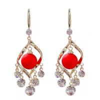 Zinc Alloy Rhinestone Drop Earring, with Plastic, gold color plated, for woman & with rhinestone 