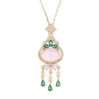 Rhinestone Zinc Alloy Necklace, with Pink Calcedony, gold color plated, for woman & with rhinestone Approx 17.71 Inch 