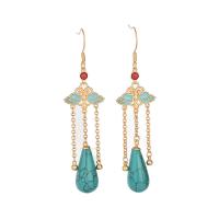 Turquoise Zinc Alloy Earring, with turquoise, gold color plated, for woman & enamel, multi-colored, 72mm 