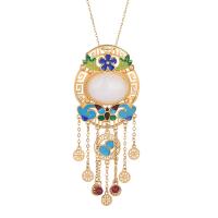 Enamel Zinc Alloy Necklace, with Hetian Jade, gold color plated, for woman Approx 17.71 Inch 