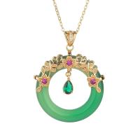 Gemstone Necklaces, Zinc Alloy, with Green Calcedony, gold color plated, for woman & with rhinestone, green Approx 17.71 Inch 