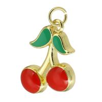 Enamel Brass Pendants, Cherry, gold color plated, fashion jewelry & DIY, red Approx 3mm 
