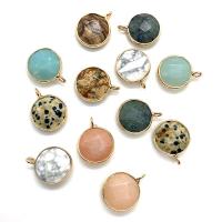 Gemstone Brass Pendants, Natural Stone, with Brass, Round, gold color plated & Unisex & faceted 