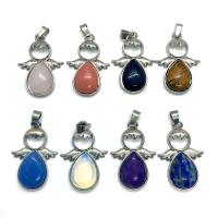Gemstone Zinc Alloy Pendants, Natural Stone, with Zinc Alloy, Angel, platinum color plated & Unisex 