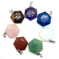 Gemstone ювелирные изделия Кулон, Природный камень, Шестиугольник, различные материалы для выбора & Мужская & граненый, Много цветов для выбора, 31mm, продается PC