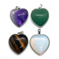 Gemstone Brass Pendants, Natural Stone, with Brass, Heart, platinum color plated & Unisex 