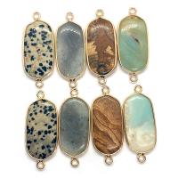 Gemstone Connector, Natural Stone, with Brass, Oval, gold color plated & Unisex & 1/1 loop 