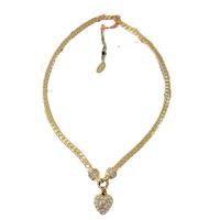 Rhinestone Brass Necklace, with Glass Pearl, with 3.15inch extender chain, gold color plated & for woman & with rhinestone Approx 16.5 Inch 