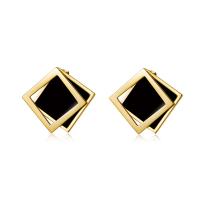 Stainless Steel Stud Earring, 304 Stainless Steel, with Shell, Square, Vacuum Plating, fashion jewelry & for woman 