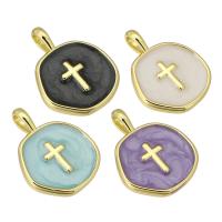 Enamel Brass Pendants, gold color plated, with cross pattern Approx 2mm 