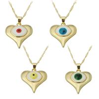 Brass Jewelry Necklace, Heart, gold color plated, evil eye pattern & for woman & enamel Approx 18.3 Inch 