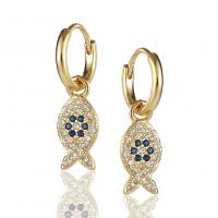 Huggie Hoop Drop Earring, laiton, Placage de couleur d'or, pavé de micro zircon & pour femme Vendu par paire