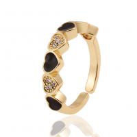 Brass Cuff Finger Ring, gold color plated, Adjustable & micro pave cubic zirconia & for woman & enamel 22mm 