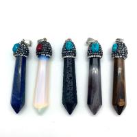 Gemstone Zinc Alloy Pendants, Natural Stone, with Rhinestone Clay Pave, Conical & Unisex 