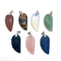 Gemstone Zinc Alloy Pendants, Natural Stone, Wing Shape & Unisex 