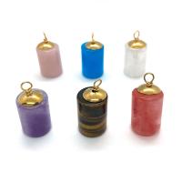 Gemstone Brass Pendants, Natural Stone, with Brass, Column, gold color plated & Unisex 