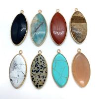 Gemstone Brass Pendants, Natural Stone, with Brass, Horse Eye, gold color plated & Unisex 