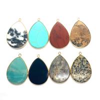 Gemstone Brass Pendants, Natural Stone, with Brass, Teardrop, gold color plated & Unisex 