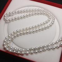 Shell Pearl Свитер ожерелье, с Латунь, Круглая, плакирован серебром, инкрустированное микро кубического циркония & Женский, Много цветов для выбора, 8-10mm, длина:31.5 дюймовый, продается Strand