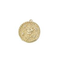 Rhinestone Brass Pendants, Round, gold color plated & with rhinestone, golden, 18mm 