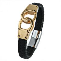 PU Leather Cord Bracelets, with Titanium Steel, plated, for man, black .66 Inch 