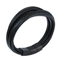 PU Leather Bracelet, plumbum black color plated, for man, black .66 Inch 